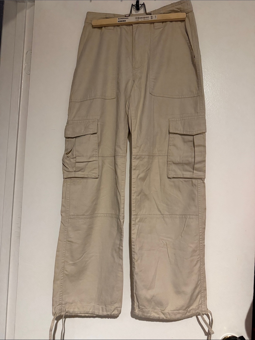 Women’s Beige Cargo Utility Pants with Drawstring Ankles